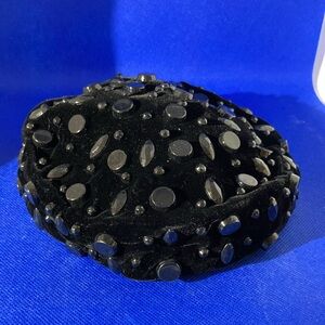 Vintage, Black Velvet, Beaded 1940’s Women’s Hat,  Miss Sally Victor, New York.